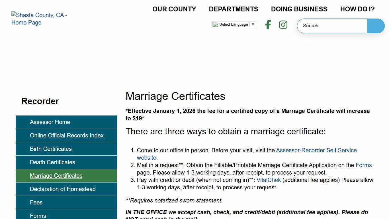Marriage Certificates | Shasta County CA