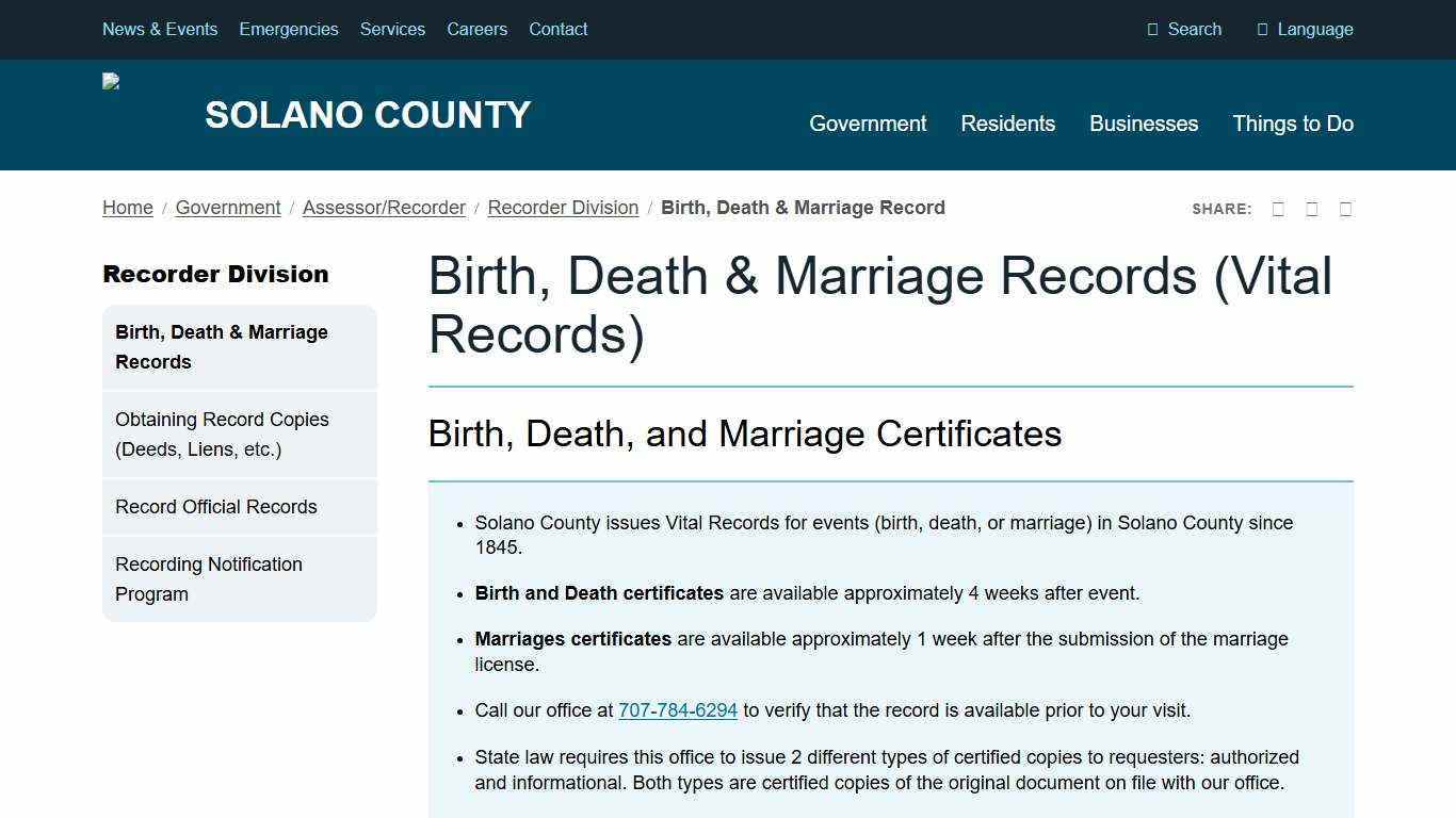 Birth, Death & Marriage Records (Vital Records) | Solano County, California
